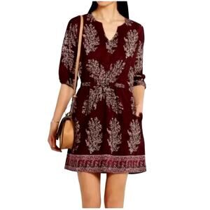 Madewell dress Silk Lassi Flower Dress Size 8 rusted burgundy MADEWELL short
